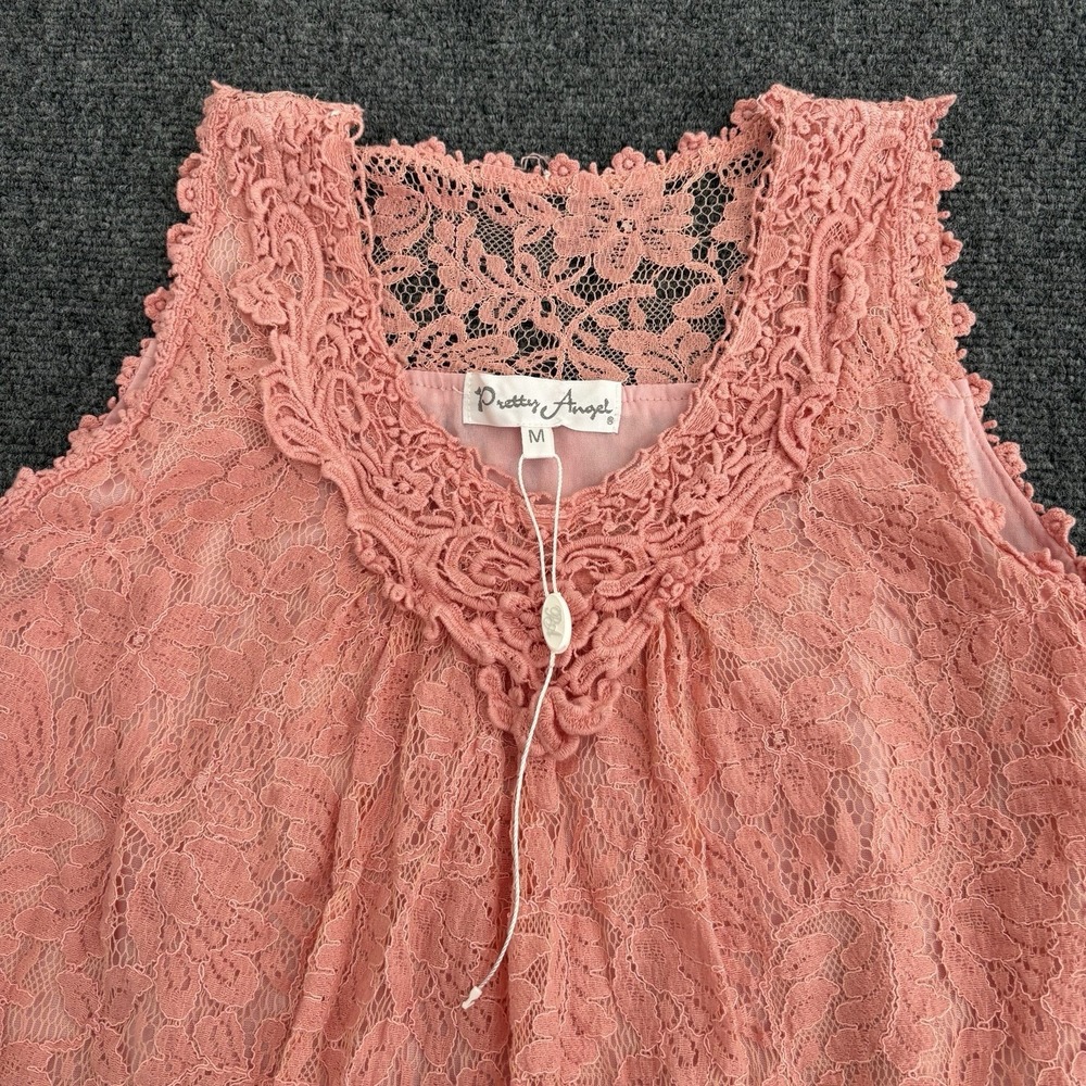 Pretty‎ Angel M Pink Lace Flowy Boho Coastal Cowgirl Linen Blend Dress Y2K - Picture 3 of 9